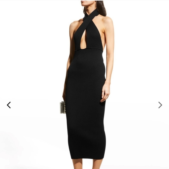 Ramy Brook Crossover Black Ribbed Midi Dress Size L New Without Tags - Picture 9 of 11